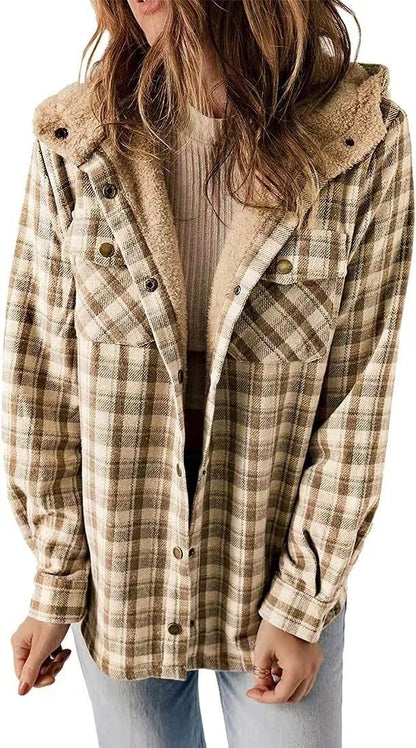 Casual Plaid Hooded Woolen Coat Thickened Fleece-lined Warm Jacket Limorista