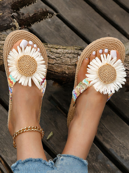 Ins New Summer Woven Herringbone Flip-flops Women&
