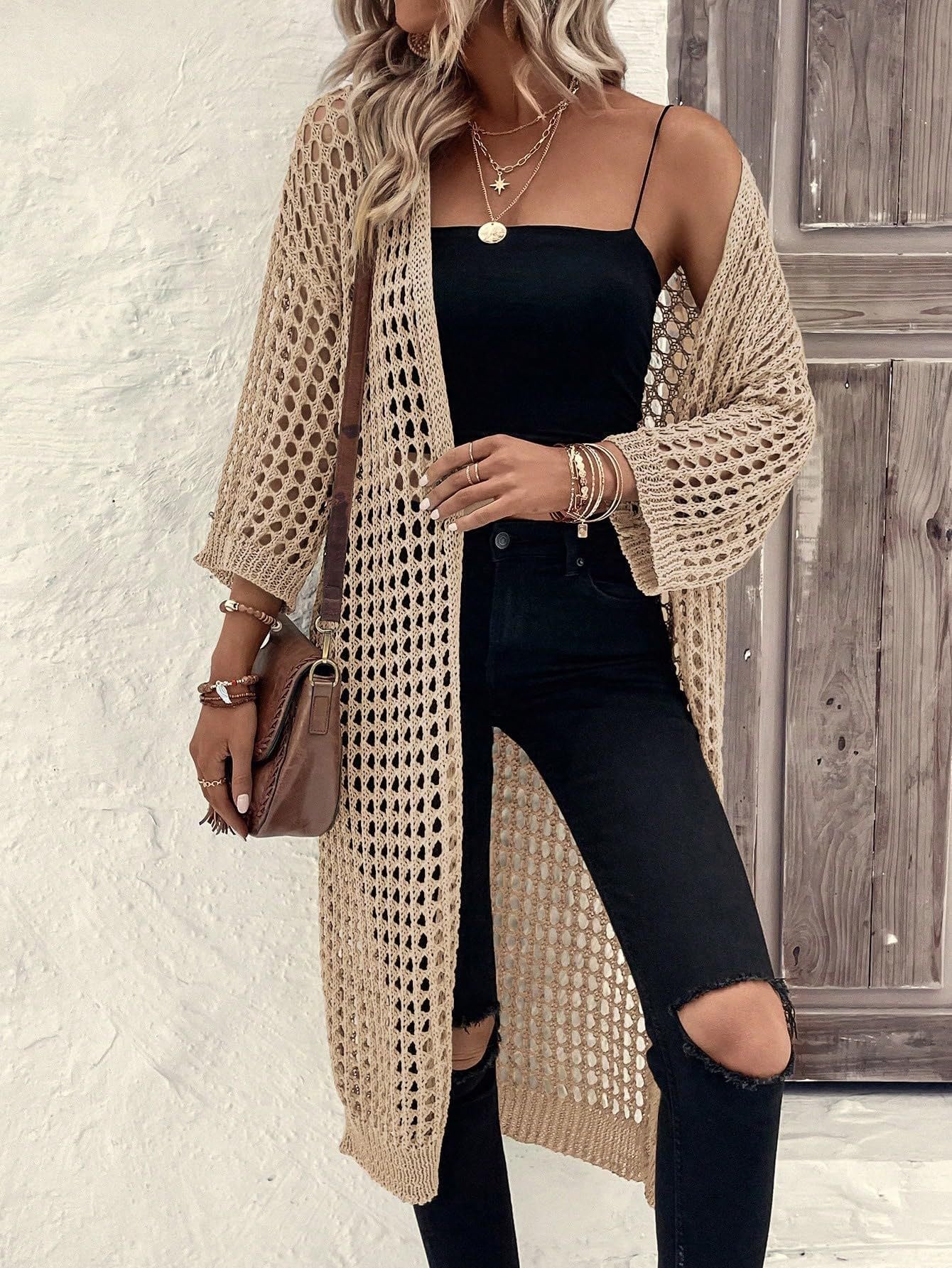 Hollow Knitted Long Cardigan Women Limorista