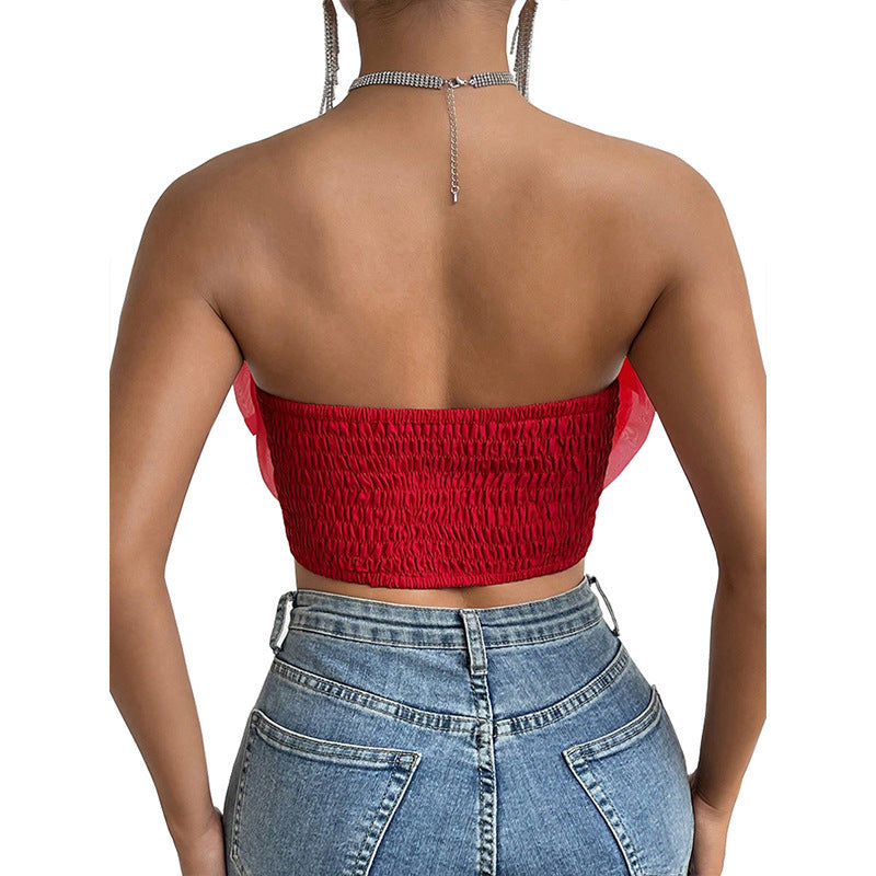 Three-dimensional Organza Flower Small Sling Chest-wrapped Vest Limorista