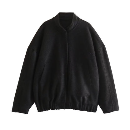 Standing Neck Loose Sleeved Pocket Jacket Limorista
