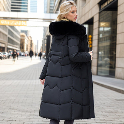 Winter Long Coat With Thickened Fur Collar Straight Slim Cotton-padded Jacket Women Limorista