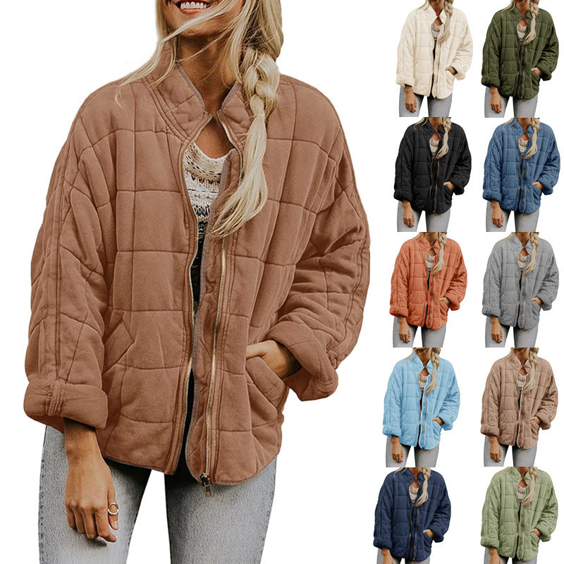 Solid Color Stand Collar Cotto With Loose Pockets Long Sleeved Jacket Women Limorista