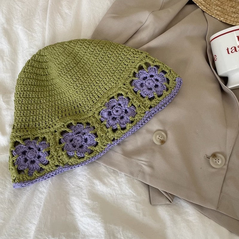Japanese-style Retro Hollow Flower Handmade Knitted Bucket Hat Women Limorista
