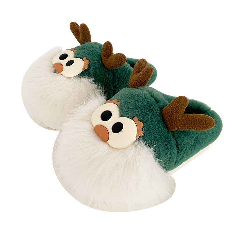 Cute Cartoon Christmas Deer Cotton Shoes Winter Indoor Floor Home Slippers Half-covered Heel Warm Plush Shoes Women Limorista