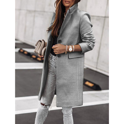 Simplicity Long Sleeve Button Woolen Coat Overcoat Limorista