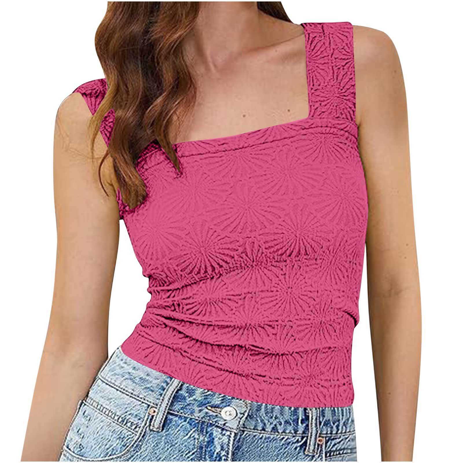 New Slim Fit Square Neck Vest Summer Fashion Jacquard Sleeveless Top For Women Clothing Limorista