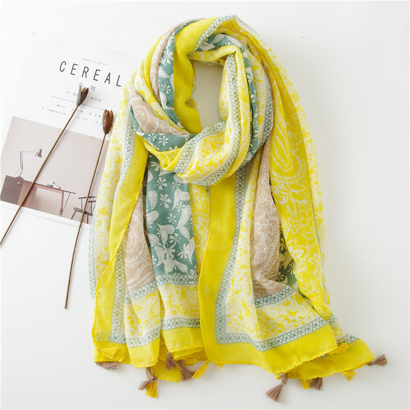 Japanese Style Artistic Fresh Cotton And Linen Scarf Retro Patchwork Bohemian Cashew Print Limorista