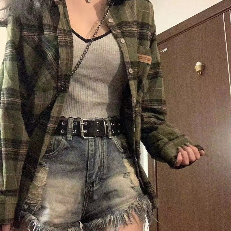 Fashionable Blue Plaid Shirt For Women Limorista