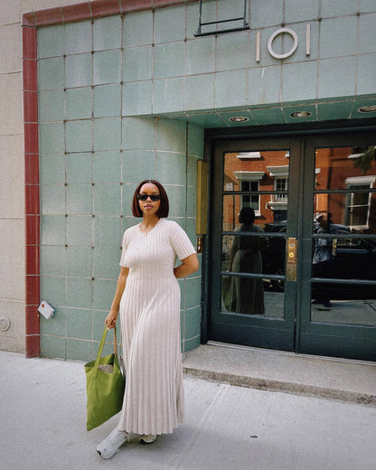 Knit Casual Tight Waist Round Neck Big Pit Stripe Slimming Knitted Long Dress Limorista