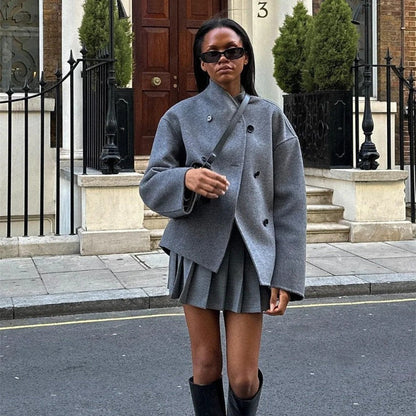 Short Double Breasted Solid Color Coat Casual Temperament British Top Limorista