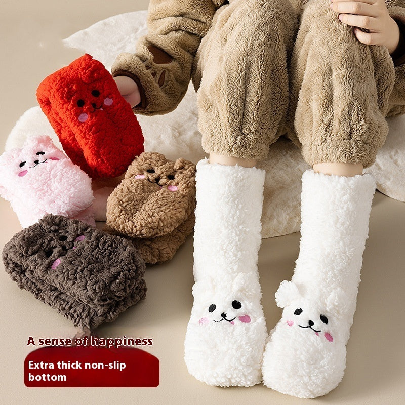 Winter Floor Socks Velvet Thicken Warm Coral Velvet Cute Socks Japanese-style Home Footwear Non-slip Socks New Year Gifts Winter Gadgets Limorista