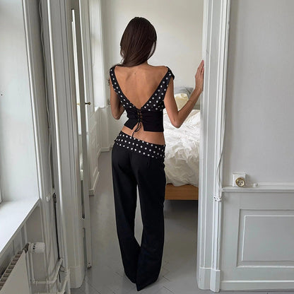 Slim-fitting Patchwork High Waist Straight Pants Limorista