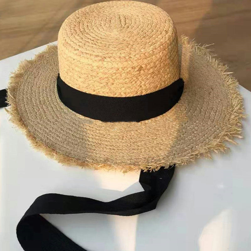 Cute Raffia Woven Flat-top Cap Lace Limorista