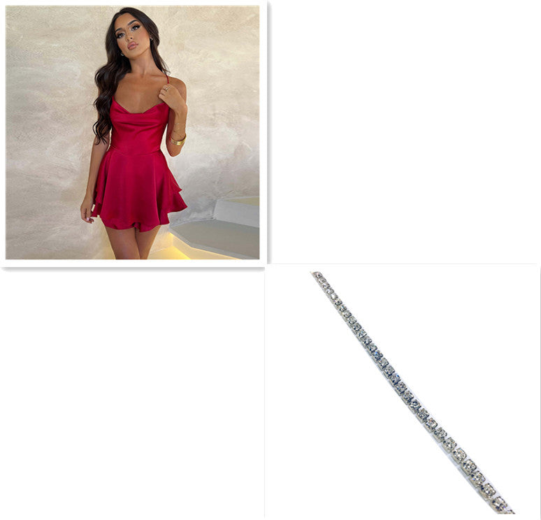 Sexy Suspender Skirt For Women Elegant Slim Strap Satin Backless Lace Up A-Line Short Dress Lady Limorista