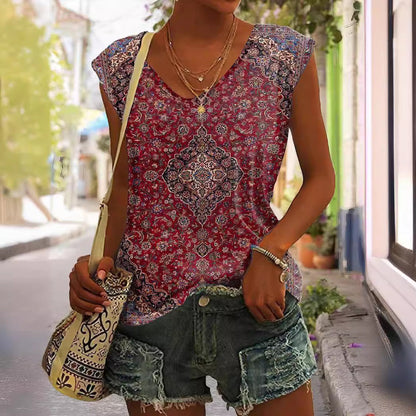 Printed Sleeveless Loose T-shirt Summer Women Limorista