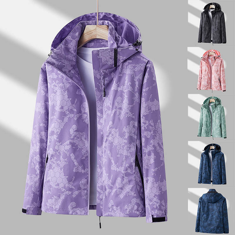 Printed Hooded Windbreaker Unisex Fashion Solid Color Zip-up Jacket Waterproof Windproof Outwear For Women Men Clothing Limorista