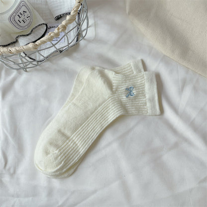 Bow Embroidered Short Thin Socks Limorista