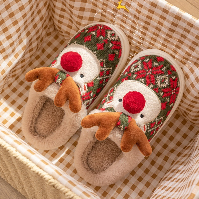 Cute Christmas Elk Plush Slippers Winter Ins Fashion Non-slip Floor Bedroom Home Slippers For Women Fuzzy House Shoes Limorista