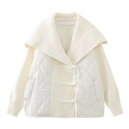 European And American Fashion Casual Loose Sailor Collar Patchwork Knitting Coat Limorista