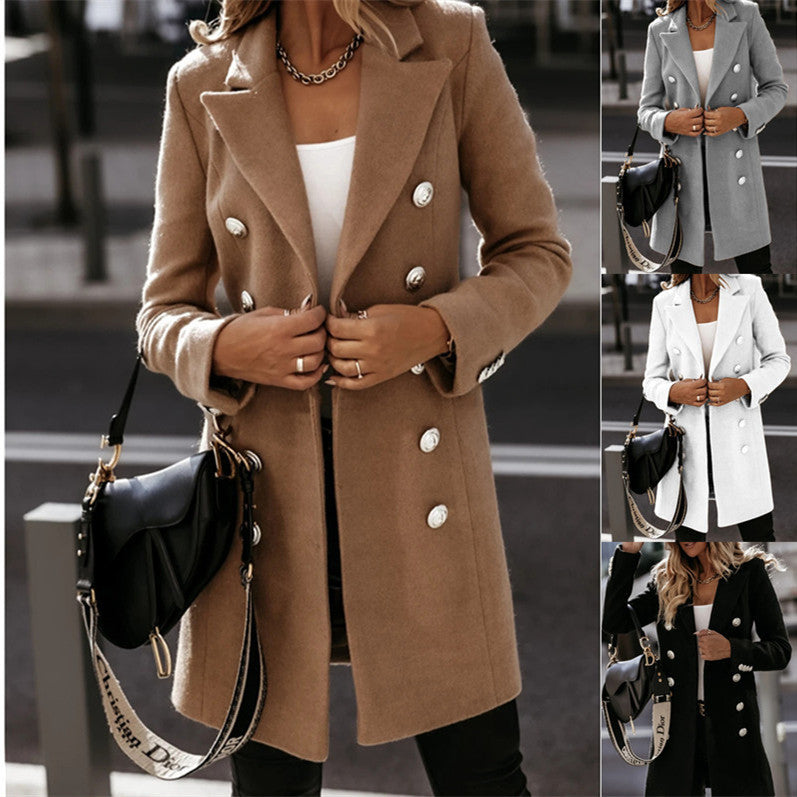 Long-sleeved Suit Collar Double-breasted Coat Coat Women Limorista