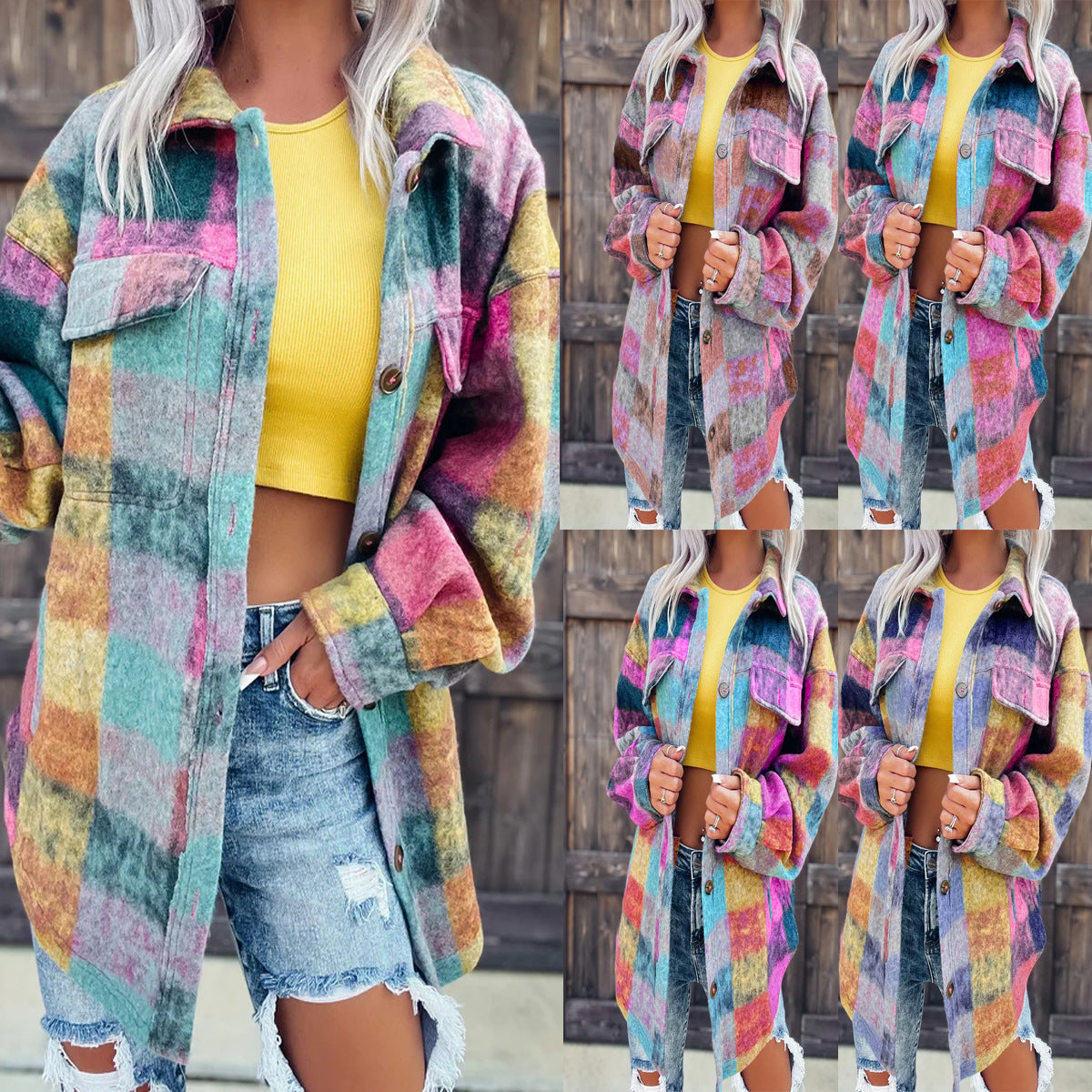 Printed Fashion Polo Collar Long-sleeved Coat Limorista