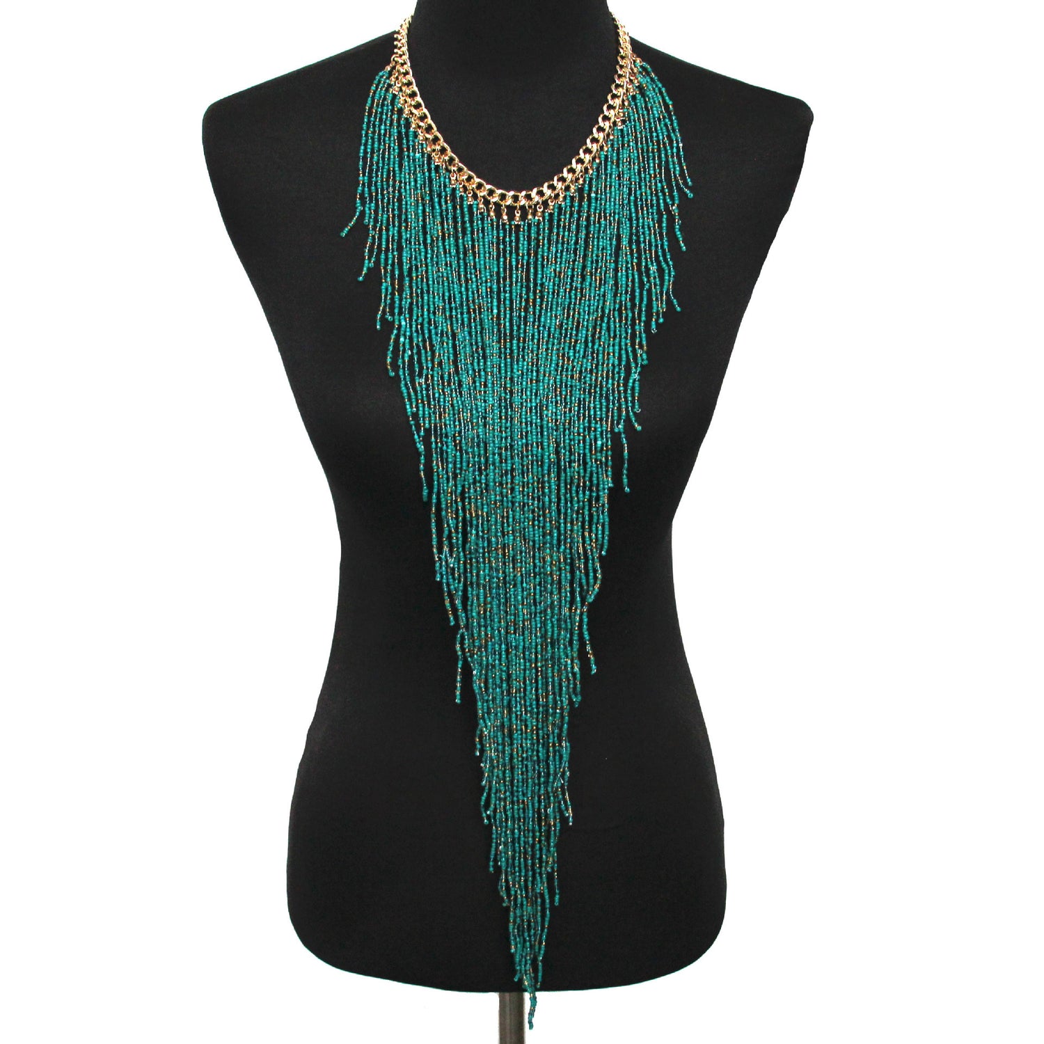 Ethnic Style Long Rice Bead Tassel Necklace Bohemia Exaggerated Performance Necklace Earring Set Limorista