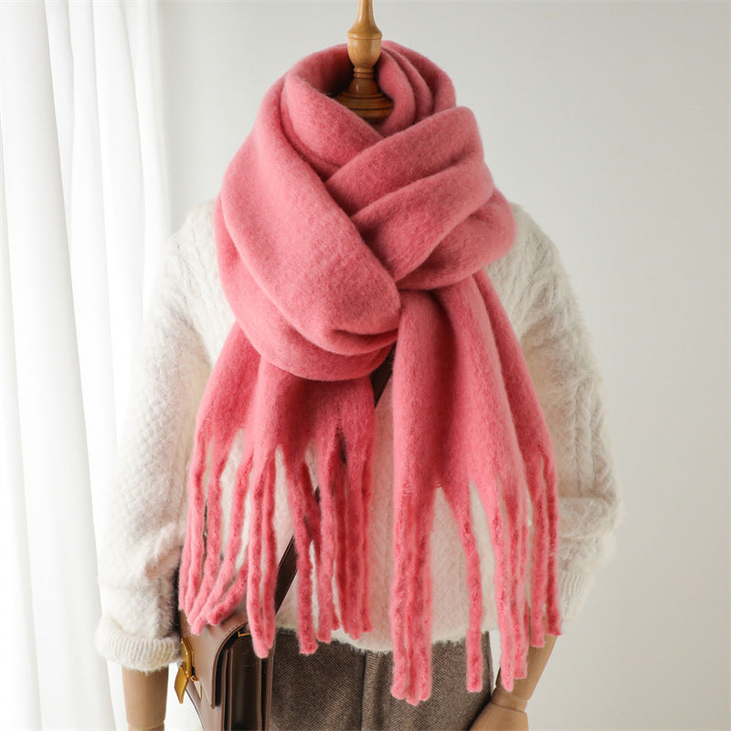 Mohair Pure Color All-matching Winter Warm Lengthened Fringe Bib Towel Limorista