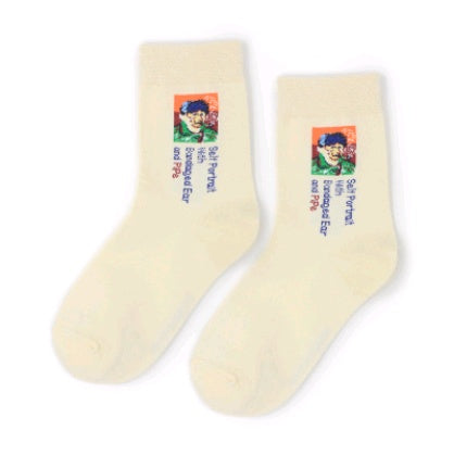 Autumn and winter retro socks personality English oil painting series in the tube socks literary abstract ladies cotton socks Limorista