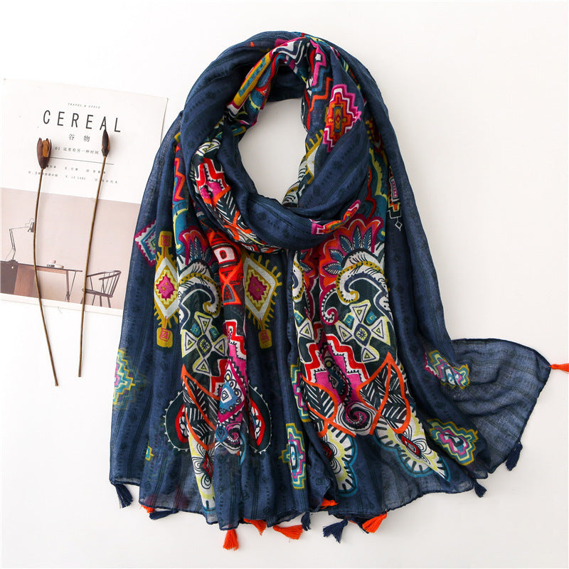 Japanese Style Artistic Fresh Cotton And Linen Scarf Retro Patchwork Bohemian Cashew Print Limorista