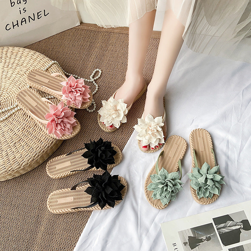 Gentle Woman Flowers All-matching Flat Shoes Non-slip Beach Sandals Limorista
