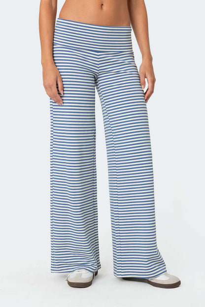 Cropped Striped Loose Trousers Autumn Sports Style Draped Casual Pants Limorista