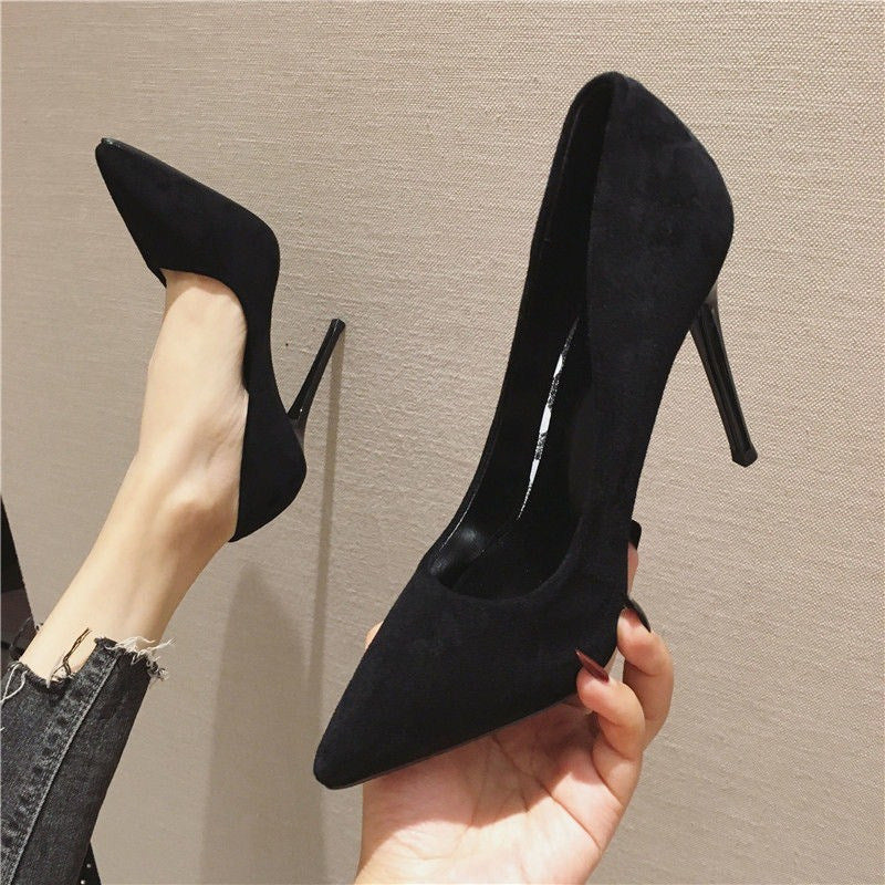 Black Suede High Heels Women&