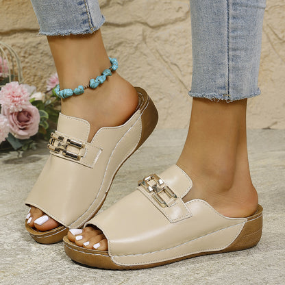 Plus Size Peep Toe Slippers With Metal Accessories Limorista