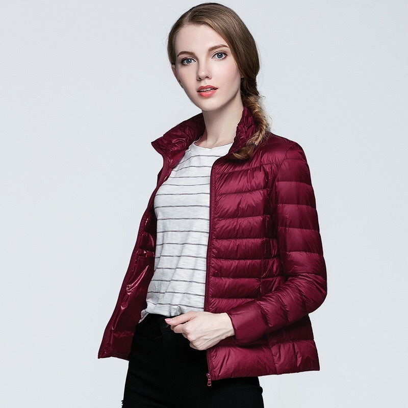 Slim Fit Stand Collar Plus Size White Duck Down Women&
