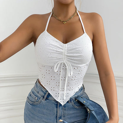 European And American Style Hot Girl Trendy Halter Strap Vest Sexy Slim Fit Drawstring Irregular Limorista