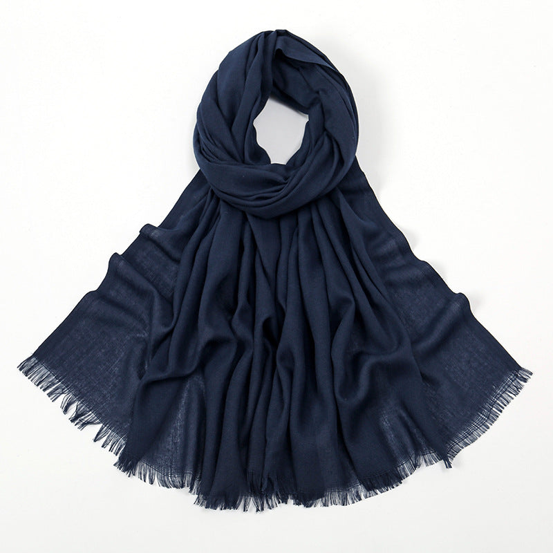 Flat Slub Cotton Solid Color Scarf Breathable Monochrome Limorista