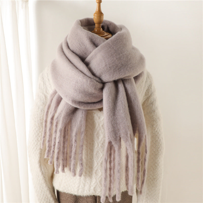 Mohair Pure Color All-matching Winter Warm Lengthened Fringe Bib Towel Limorista
