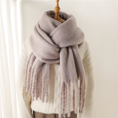 Mohair Pure Color All-matching Winter Warm Lengthened Fringe Bib Towel Limorista