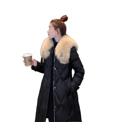 White Duck Slim Fit Down Jacket Women Overknee Mid-length Big Fur Collar Coat Limorista