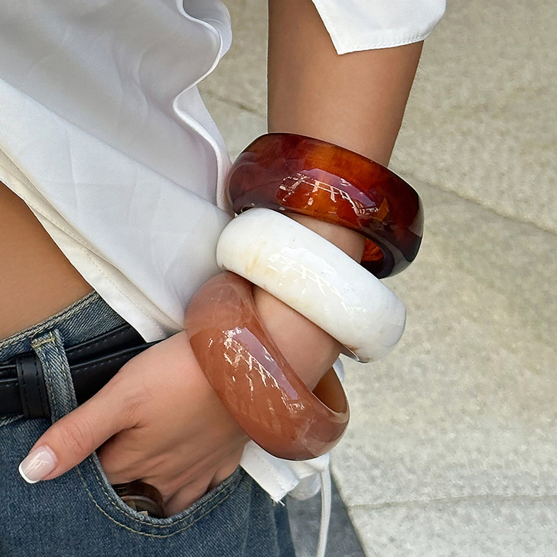 European And American Exaggerated Ins Style Translucent Color Wide Bracelet Limorista