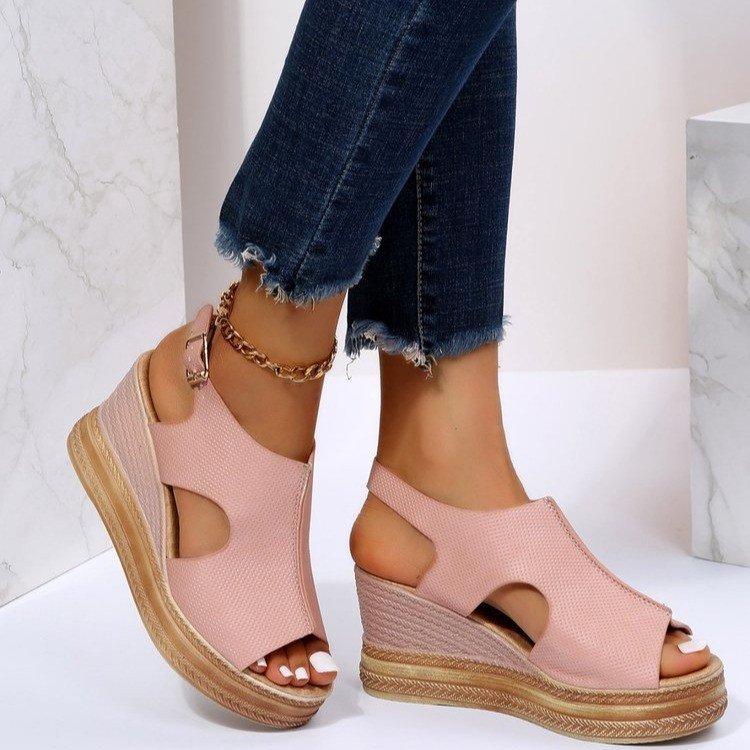 Peep Toe Sandals Women Wedge Heel Platform Buckle Shoes Summer Limorista