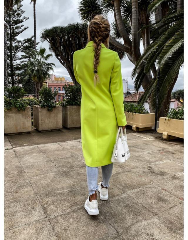 Long candy color lapel woolen coat Limorista