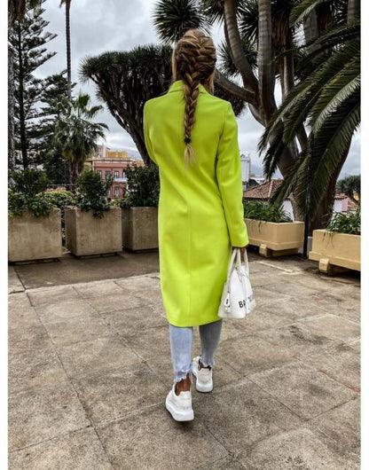 Long candy color lapel woolen coat Limorista