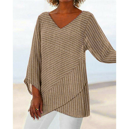 V-neck solid color cross stripes women&
