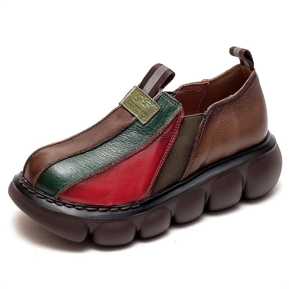 New Fashion Color-blocking Ethnic Style Round Toe Thick Sole Shoes Limorista