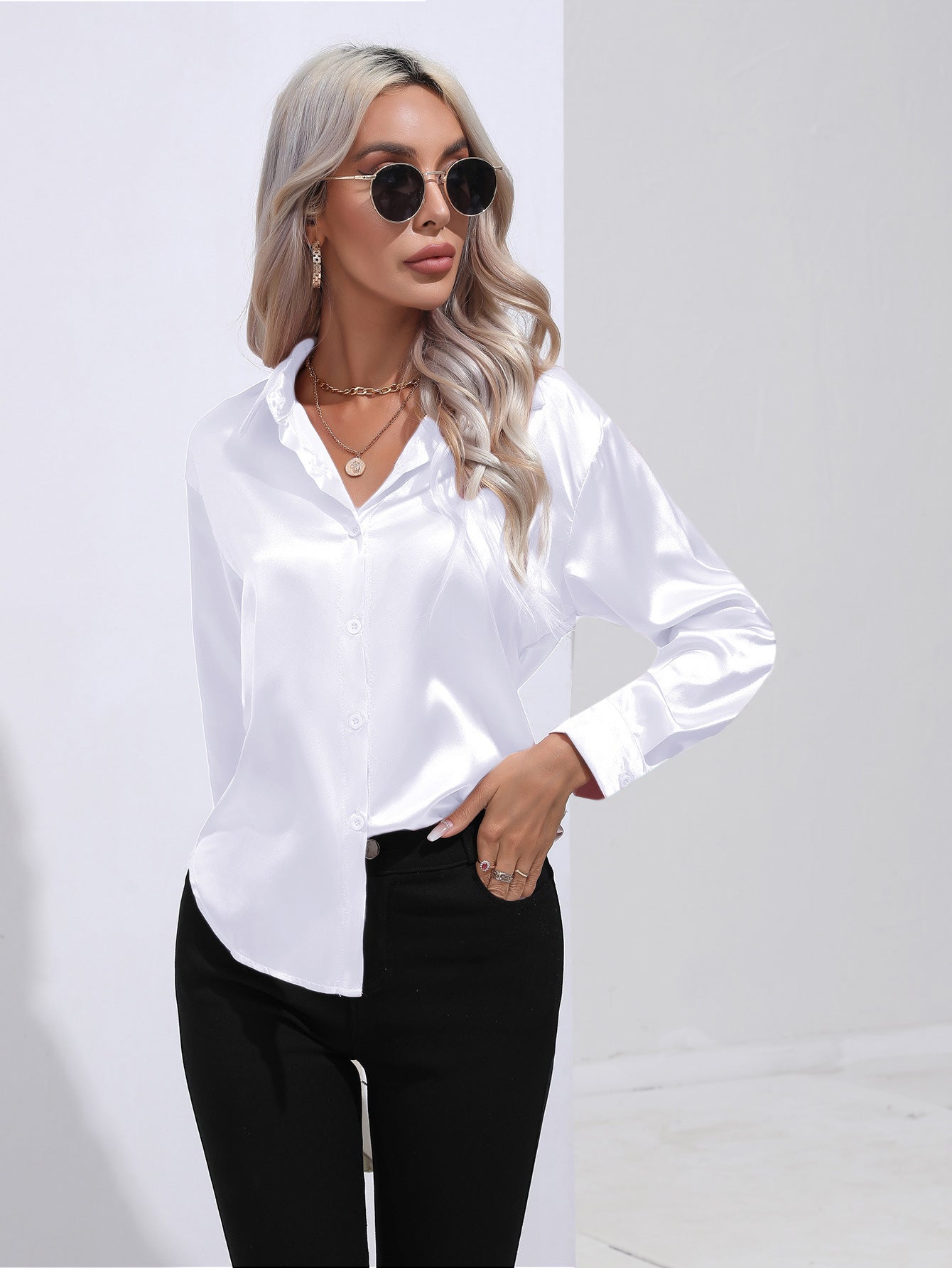 European And American Satin Shirt Women&