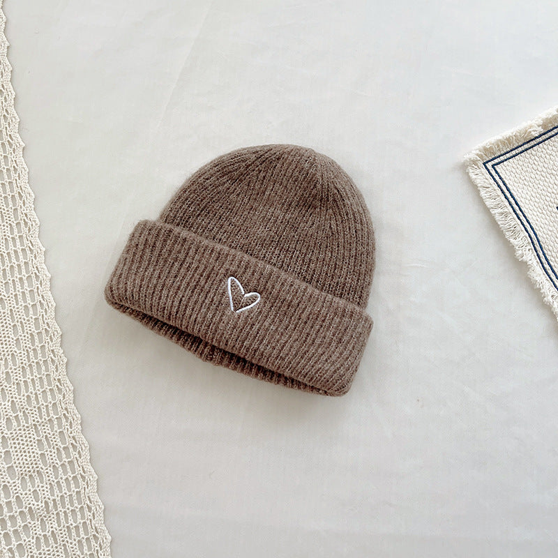 Heart Embroidery Solid Color Children Woolen Knitted Hat Limorista