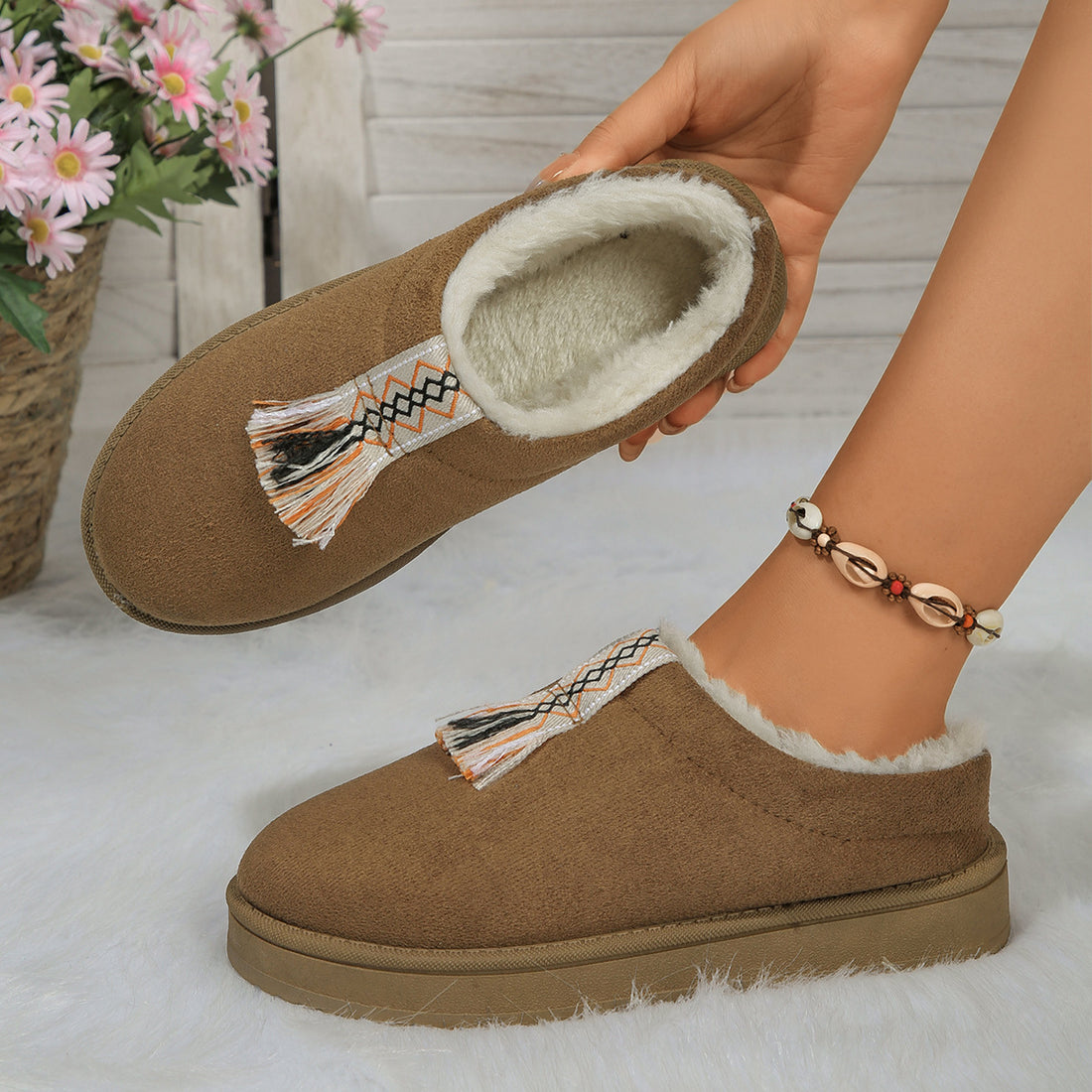 Winter Plush Home Slippers Fashion Round Toe Flat Suede Garden Shoes Indoor Warm Floor Bedroom Slipper For Women Limorista