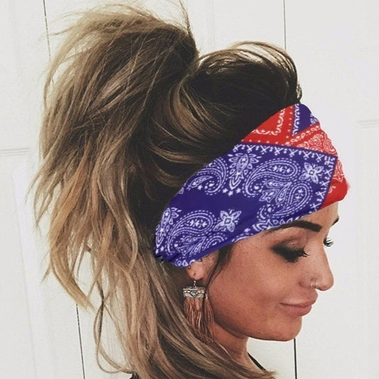 Printing Elastic Hair Band Colorful Geometric Wide-brimmed Sports Headband Limorista